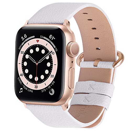 Fullmosa Cinturino per Apple Watch 42mm/44mm, Cinturini in Pelle di Ricambio Compatibile con Apple Watch Serie SE 6 5 4 3 2 1, Cinturino per iWatch per Uomo e Donna, Bianco + Oro Rosa