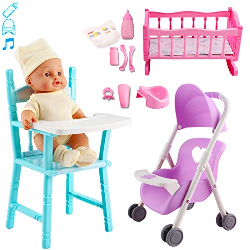deAO La Mia Prima Bambola Bebè Set Bambola con Suoni e Accessori Inclusi