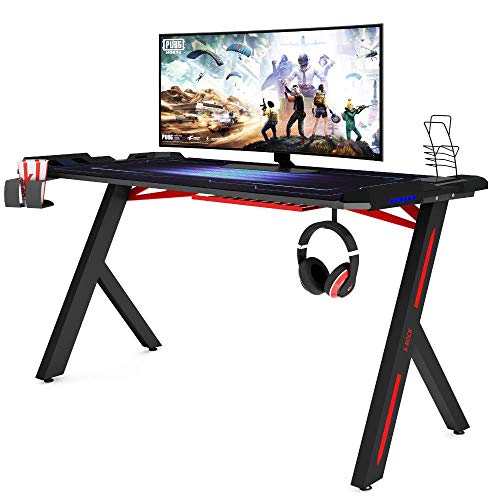 Piushopping X-Rock Scrivania Gaming Desk con LED Ergonomica, per PC e Ufficio Completa di Accessori - 120x61x73cm