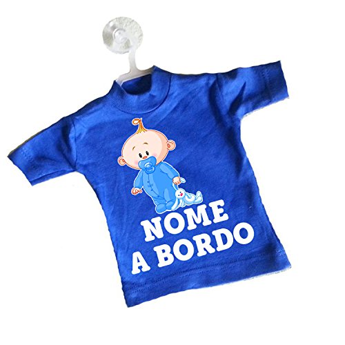 Sorrydenti Mini T-shirt magliettina auto macchina blu chiaro bimbo a bordo personalizzata nome bebè baby peluche coniglietto