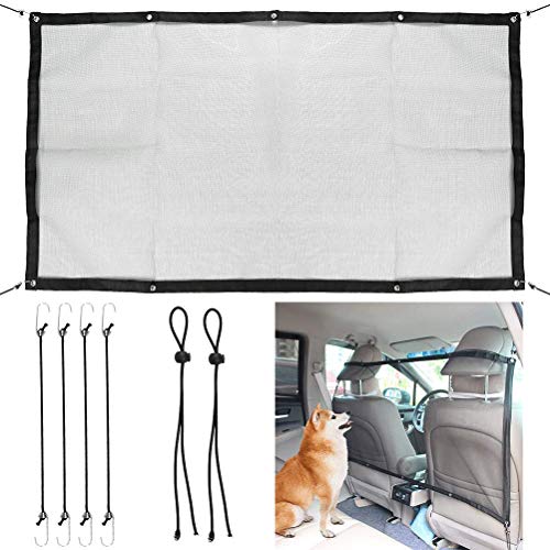 QLOUNI Rete Divisoria Cani Auto Rete Cani Auto Separatore Auto Barriera Cani Auto Rete di Separazione Cane Rete Sicurezza Auto, Separatore Auto 113.5x61cm + 2 Corda di Regolazione + 4 Ganci a Molla