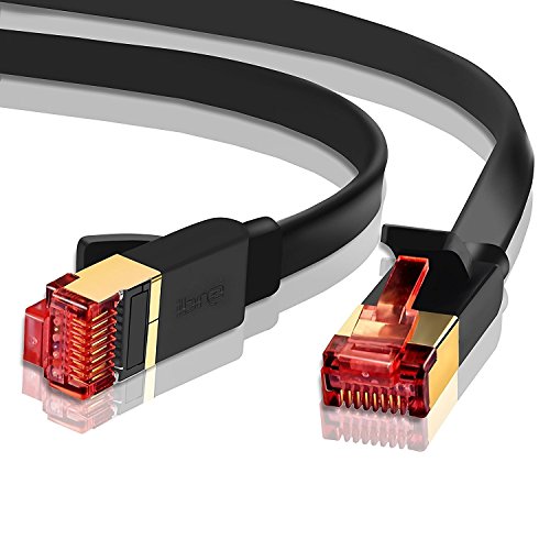 IBRA Cavo di rete 50m - Cat 7 Cavo Ethernet Gigabit | Cavo patch LAN RJ45 | S/STP 10 Gbps 600Mhz 10000Mbit/s | Switch Router Modem Patchpannel | Compatibile con CAT5/CAT5e/Cat6 (50 Metri)|piatto Nero