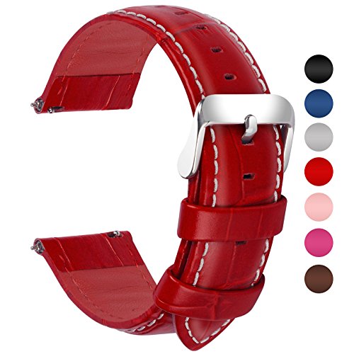 Fullmosa 7 Colori per Cinturini di Ricambio, Bambu Pelle Cinturino/Cinturini/Braccialetto/Band/Strap di Ricambio/Sostituzione per Watch/Orologio 18mm 20mm 22mm 24mm, Rosso 22mm