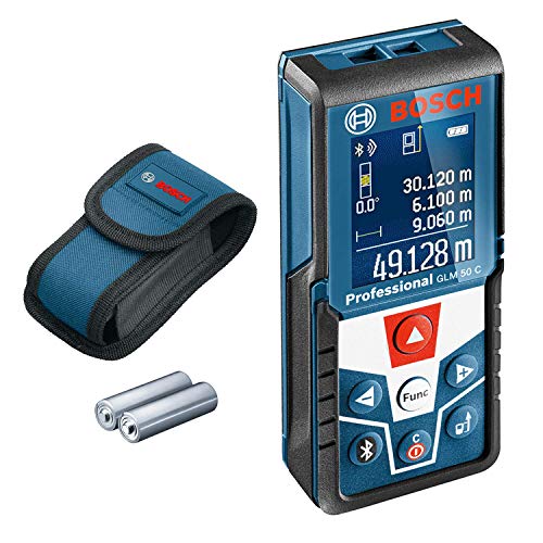Bosch Professional Distanziometro laser GLM 50 C (trasferimento dati Bluetooth, sensore di inclinazione a 360°, misurazione: 0,05 – 50 m, 2 pile a stilo da 1,5 V, custodia protettiva)