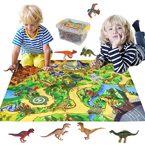 Giocattoli di Dinosauro per Bambini 16 Pezzi di Dinosauri Giocattolo con Tappetino da Gioco Dinosauri Theme World Giochi Educativi Regalos per Bambabi Bambina 3 4 5 6 Anni