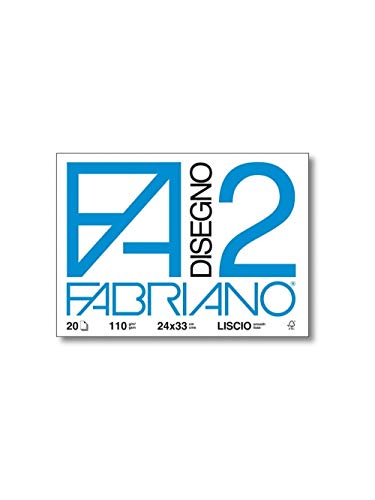 Fabriano F2 06200516, Album da Disegno, Formato 24 x 33 cm, Fogli Lisci, Grammatura 110gr/m2, 20 Fogli