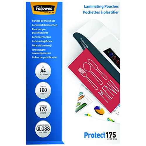 Fellowes 5308703 Pouches Lucide Protect175, Formato A4, 175 Micron, Confezione da 100 Pezzi