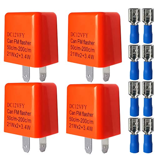 Gebildet 4pcs 12V 2 Pin Elettronico Relè Lampeggiante, Rele Con Regolatore Frequenza Lampeggio Frecce Led Indicatori di Direzione, Velocità Regolabile per Auto e Moto (Arancio)