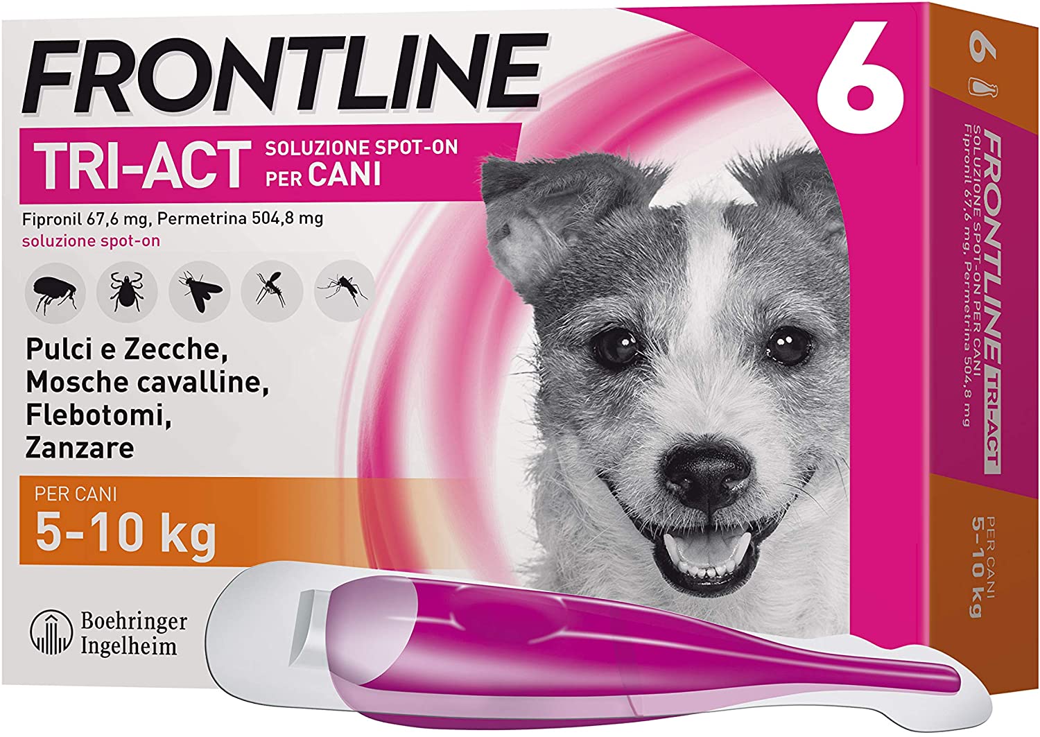 Frontline | TriAct Spot On Cani | Protezione da pulci, zecche, mosche cavalline pappataci | 6 Pipette | Cane S (5 -10 Kg)