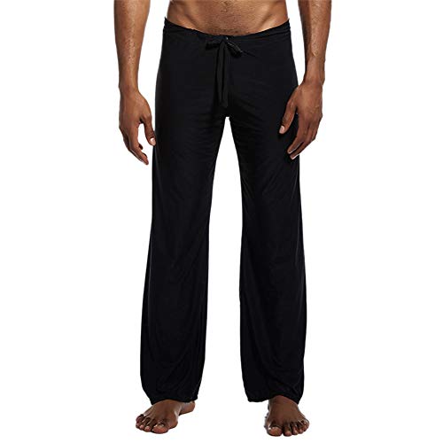 Pantaloni da yoga in seta per uomini, lunghi da uomo in seta di ghiaccio Harem yoga pilates pantaloni lounge pantaloni pigiameria con elastico coulisse Nero  XXL