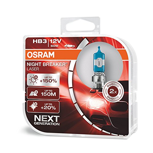 OSRAM NIGHT BREAKER LASER HB3, next generation, +150% di luce, lampada da proiettore alogena, 9005NL-HCB, 12V, auto, duo box (2 lampade)