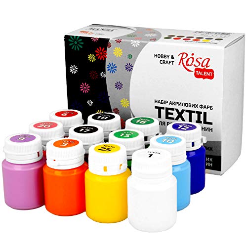 Krevo Art - Set di 12 colori per tessuti da 20 ml in bottigliette da colorare su tessuti diversi