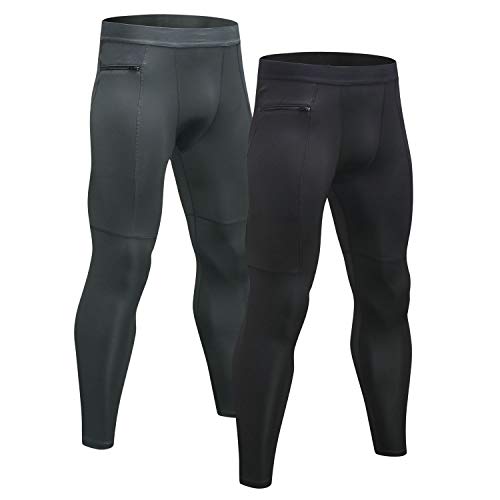 Niksa 2 Pezzi Uomo Pantaloni Tasca con Zip Fitness Abbigliamento Sportivo Compressione Leggings,Compression Pants Baselayer for Gym Jogging Running(Black Gray 1070 XXL)