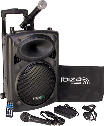 Ibiza Port10VHF-BT-WH Impianto audio portatile cassa attiva (500 Watt, ingressi USB SD MP3, 2 microfoni, cuffie, batteria integrata, telecomando) - nero