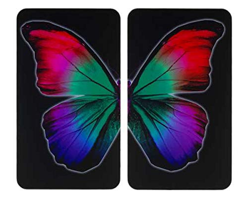 Wenko Coprifornelli in Vetro Universal Butterfly by Night - Set 2 Pezzi, per Tutti i Tipi di Piani di Cottura, Vetro temperato, 30 x 52 cm, Multicolore