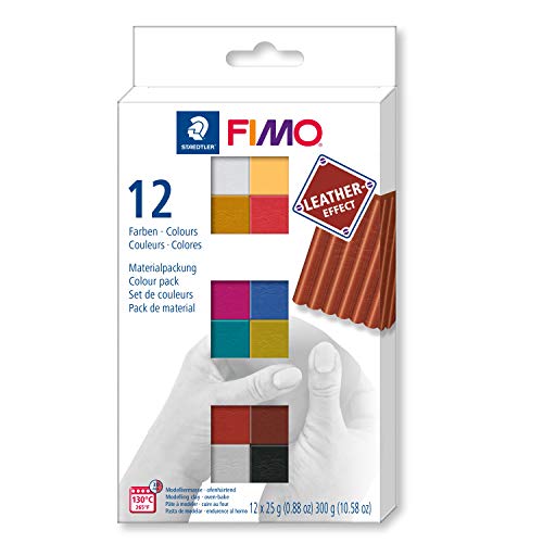 Staedtler 8013 C12-2 FIMO Leather-Effect - Pasta modellabile per modellare oggetti creativi in effetto pelle, effetto pelle e al tatto, set di 12 colori