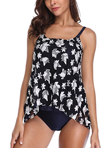 FLYILY Donna Swimwear Due Pezzi Costume Costumi da Bagno Donne Tankini Bikini Monokini Top Beachwear(Leaf,M)