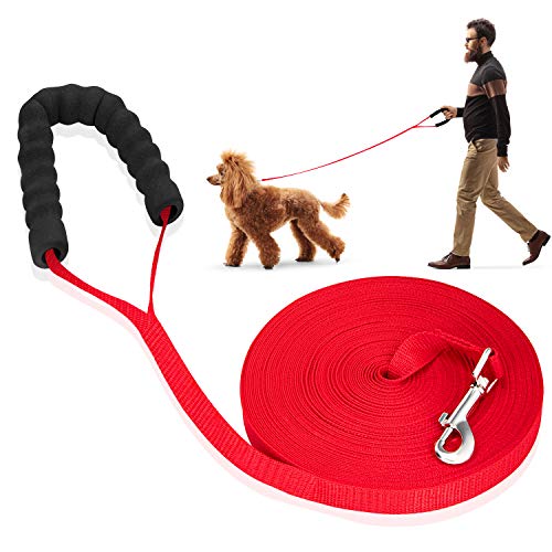 iNeego Guinzaglio per Cani 30 Metri Guinzaglio Addestramento per Cani Nylon Guinzaglio Lungo per Cani per Campeggio, Monitoraggio, Allenamento (30m con Nanico, Rosso)