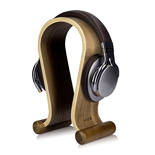 kalibri supporto porta cuffie in legno - stand porta cuffie da tavolo base universale per cuffie cablate o wireless design minimale in vero legno noce