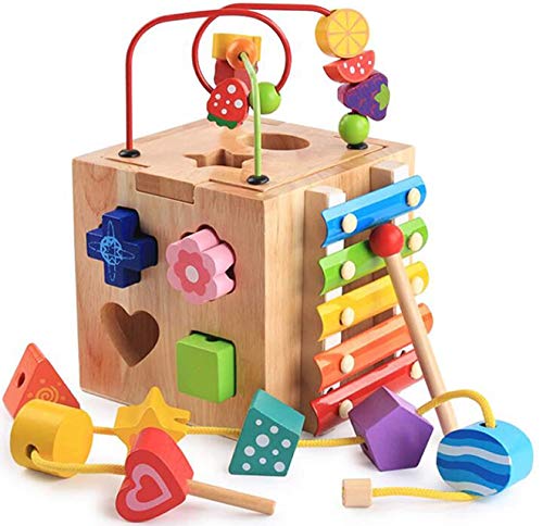 Cubo attività Bead Maze Giochi Centri 5-in-1 Multifunzione Montagne Russe Educativi Prima Scatola di apprendimento Infanzia Giocattoli per Bambini Regalo di Natale Regali di Compleanno