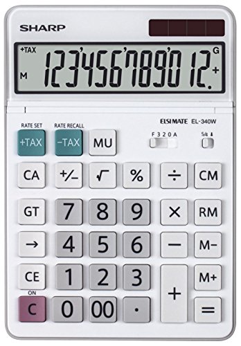 Sharp EL-340W - Calcolatrice da tavolo con display mobile (alimentata a energia solare/a batteria), colore: Bianco
