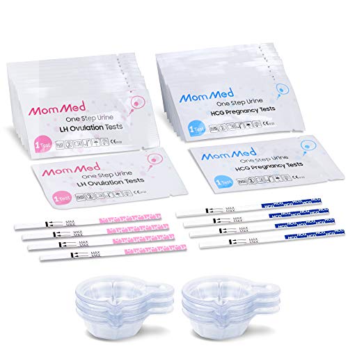 MOMMED Kit per test di ovulazione HCG15-LH40, 15 test di gravidanza e 40 strisce reattive per l'ovulazione con 55 coppette per urina Test di gravidanza precoce affidabile e veloce