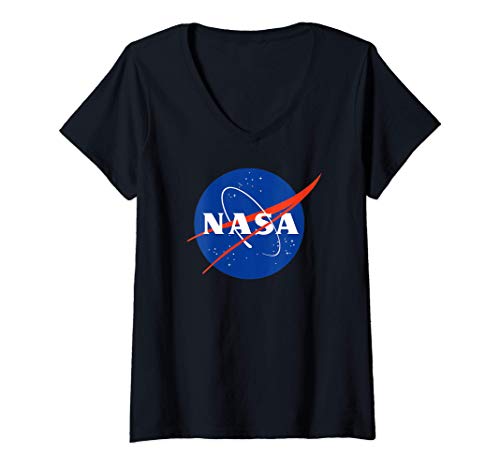 Donna NASA Approved Officially Licensed Insignia Meatball Logo Maglietta con Collo a V