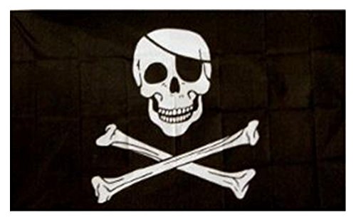 Offerta Speciale - Bandiera Jolly Roger Pirata 150 x 90cm - Nero, 1 Confezione, Poliestere