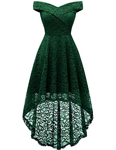 Homrain Abiti da Donna Elegante off Spalla Abiti a Pieghe Abiti da Sposa in Pizzo Alto Basso Abito da Cerimonia da Sera per BanchettiDark Green 4XL