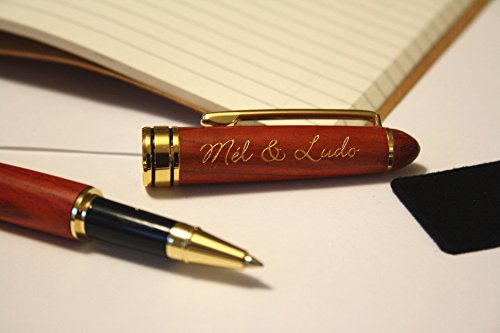 Penna personalizzata con vostro testo, penna roller di legno rosso, scrittura incisa e dorata, regalo personalizzato