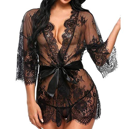 Yuson Girl Babydoll Donne Lingerie in Pizzo Biancheria Intima Sexy Vestito da Sera Set di G-Stringa Lingerie Sexy (Nero, IT38)