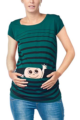 M.M.C. Ciao Ciao - Premaman Abbigliamento Donna Magliette Premaman T-Shirt Divertente Gravidanza - Maniche Corte maternità (Verde Scuro, Small)