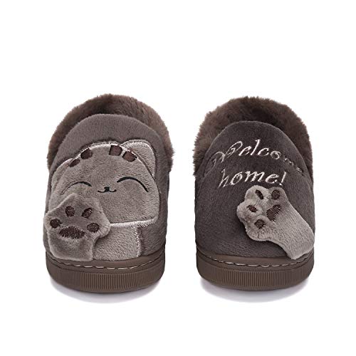 Mishansha Pantofole di Gatto per Bambine e Ragazze Pantofole Invernali Interno Casa Cotone Scarpe Animale Antiscivolo Marrone 24/25 EU (Dimensione del Produttore 16/17)