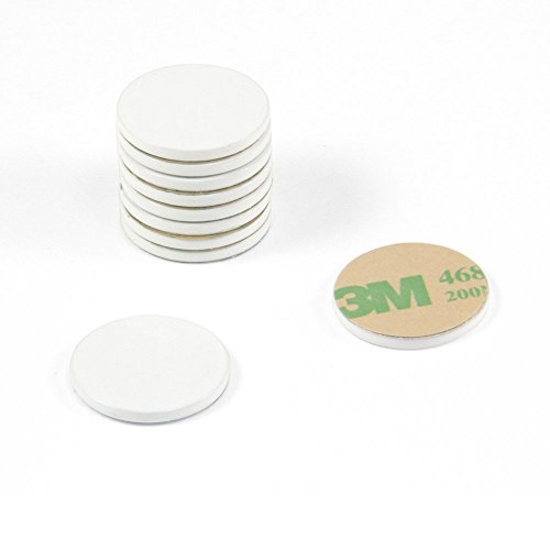 Magnet Expert - Disco in acciaio dolce verniciato bianco, 20 mm di diametro x 2 mm di spessore, con adesivo 3M (confezione da 10)