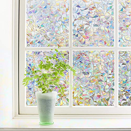 Finnez Pellicola per vetri Autoadesiva Protezione della Privacy 3D Nessuna Colla Adesivo olografico Decorativo in Vetro per Porta a vetri Casa Casa Cucina Ufficio Anti UV (44.5 × 200 cm)