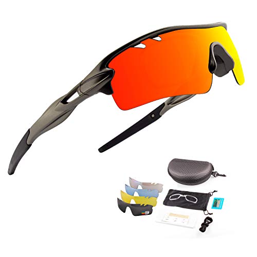DUDUKING Occhiali da Sole Ciclismo Polarizzati Sportivi per Uomo e Donna con 5 Lenti Colorati Anti-UV Antivento Aviatore Specchio per Ciclismo Guida Pesca Running Golf Bici Moto