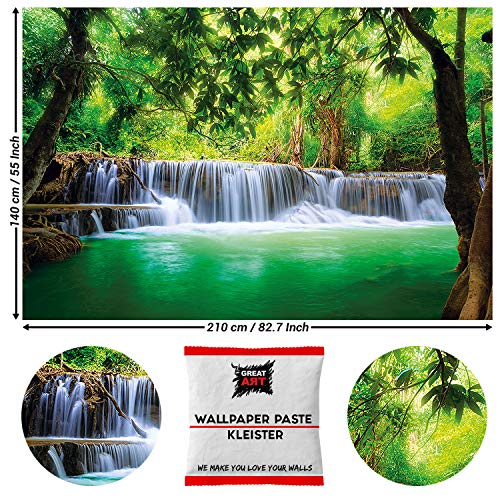 GREAT ART Photo Carta da Parati – Paradise Cascata nel fiume foresta pluviale – giungla Tailandia Kanchanaburi Si Sawat tropicale cascata – 210 x 140 cm 5 pezzi e colla inclusa