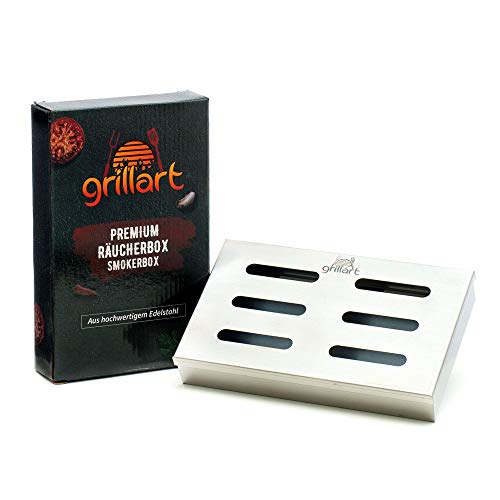 grillart originale BBQ Affumicatore in 100% Acciaio Inox/Smoker Box/Aroma Box Accessori per gas, sfera Grill e Barbecue a carbonella per barbecue/grill/dimensioni 21 x 13 x 3,5 cm