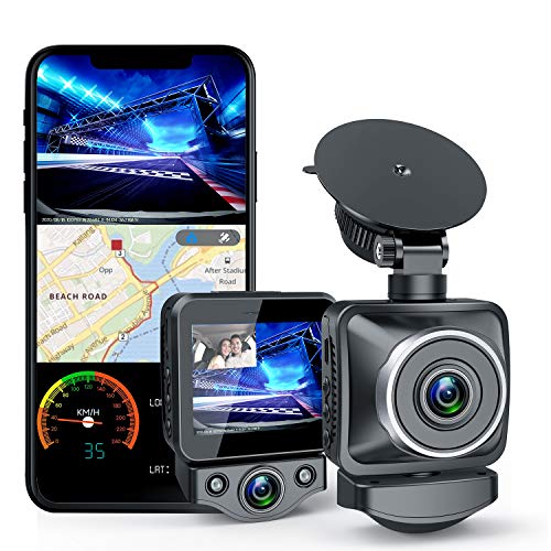 ANKEWAY Doppia Telecamera per Auto con WiFi e GPS, Doppia 1920X1080P Full HD Dash Cam 2