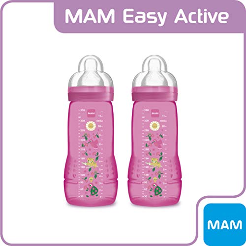 MAM ZEDMM902F Easy Active, Set 2 Biberon con tettarella MAM flusso rapido, 4+ mesi, 330 ml, rosa