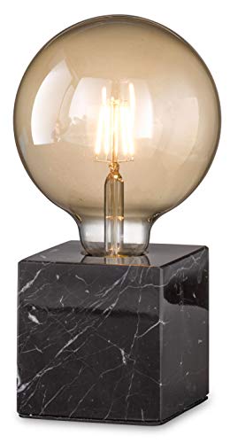 loxomo - lampada da tavolo cubica in marmo, 9 x 9 x 9 cm, lampada da tavolo in marmo con attacco E27, fino a max.60W, lampada deco per lampadine industriali Edison retro, IP20, marmo nero
