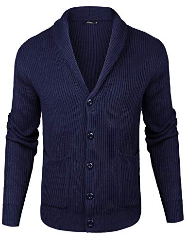 iClosam Maglioni Cardigan da Uomo Manica Lunga Collo A V Slim Giacca in Maglia Coat Jacket Primaverile Invernale (Marina Militare, XL)