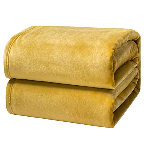 Bedsure Coperta Plaid di Pile - Coperte in Pile Morbido Morbido Coperta Divano Matrimoniale Francese 220x240 Giallo ocra