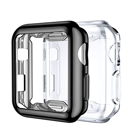 Upeak Compatibile con Apple Watch Series 3 Custodia 42mm, 2 Pacchi Protettiva in Morbido TPU Compatibile con iWatch Series 1/2/3, Chiaro/Nero