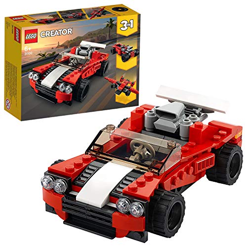 LEGO Creator 3 in 1 Set di Costruzioni Ricco di Dettagli: Scegli Tra un'Auto Sportiva, 1 Bolide o 1 Aereo Vintage, per Bambini +6 Anni, 31100