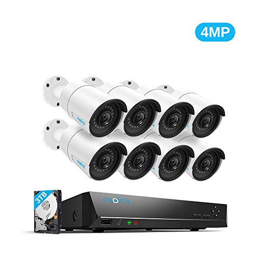 Reolink 16CH 4MP Kit Videosorveglianza Esterno IP PoE, 8x4MP Telecamera Esterno IP PoE, 16CH PoE NVR con HDD da 3TB, Sistema di Sorveglianza con Visione Notturna e Registrazione 24/7, RLK16-410B8