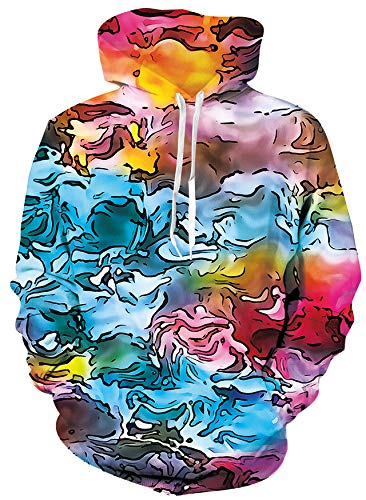Loveternal Colorato Felpa Ragazzo 3D Stampato Colourful Hoodie Fresco Leggero Pull Girocollo Sweatshirt per Donna Uomo L