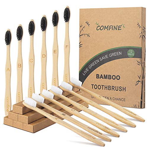 Spazzolino da Denti di Bambù,Comfine Biodegradabile X12, 100% Senza BPA, Spazzolino da Denti di Bamboo Setole Morbide Regali Ambientali