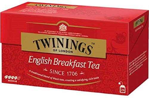 Twinings Tè Classici - English Breakfast - Tradizionale Miscela di Tè Neri dal Gusto Forte e Deciso - Tè per la Prima Colazione per Eccellenza, si apprezza in ogni momento della giornata (25 Bustine)