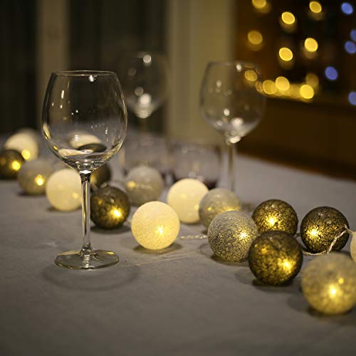 Luci a LED per interni da 3,1 m, 20 pezzi, in cotone, a forma di palla di cotone, luci da parete stellate, per feste di nozze, decorazione natalizia (grigio, alimentazione USB)